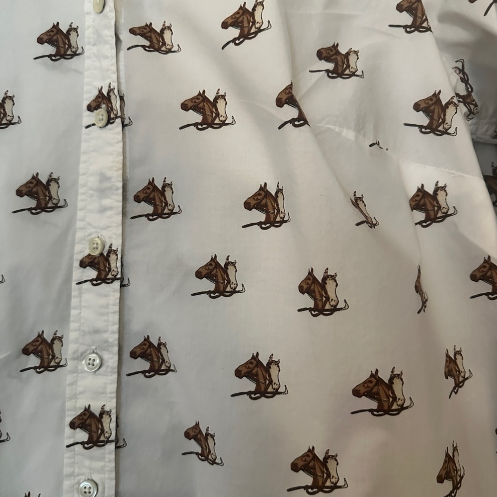 Talbots White Blouse with Brown Horse/Equestrian print - Picture 4 of 6